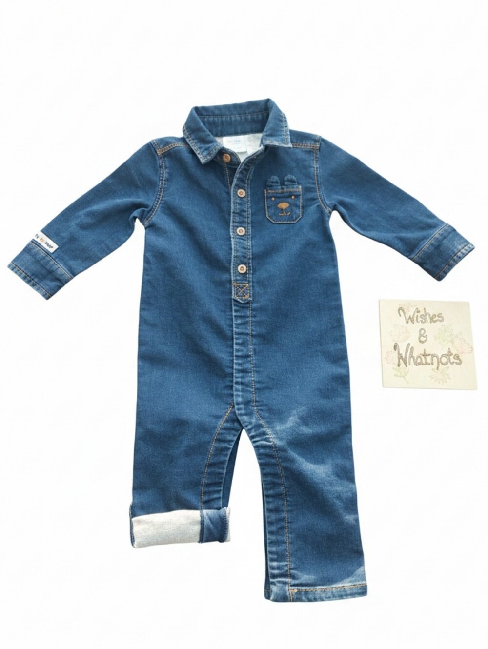 Koala Baby Blue Denim "by Bear" One-piece Romper 6-9M